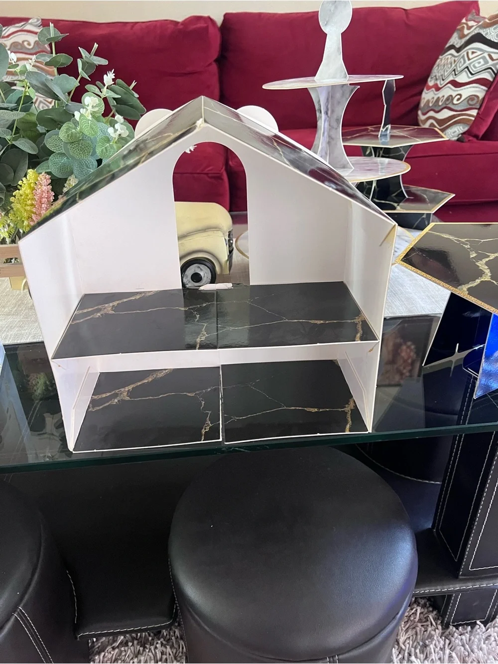 Candy Bar ..:Marble-Pattern Two-Tier Display Shelf - Black & White